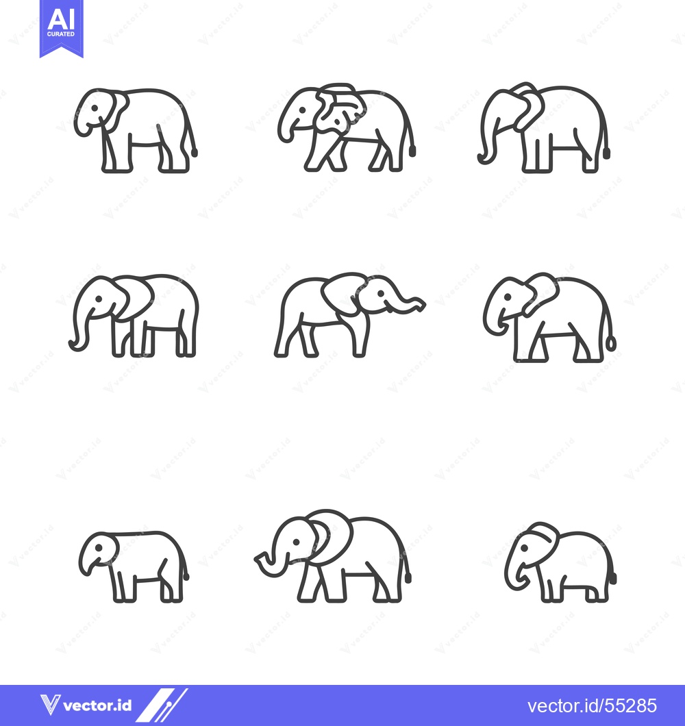 Premium Vector dari Line Art Illustrations of Elephants in Various Poses