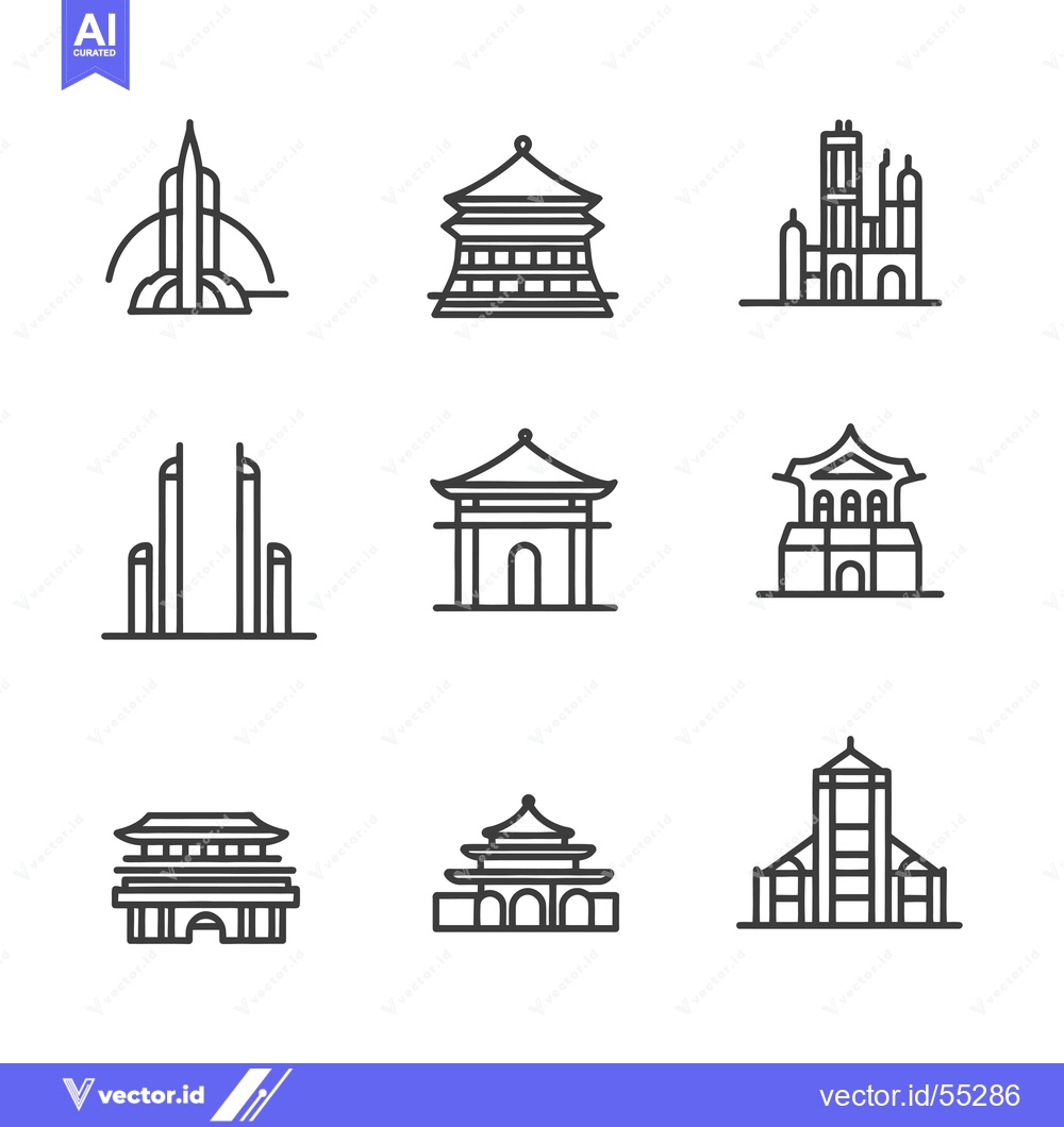 Premium Vector dari Line Art Illustrations of Famous Architectural Landmarks