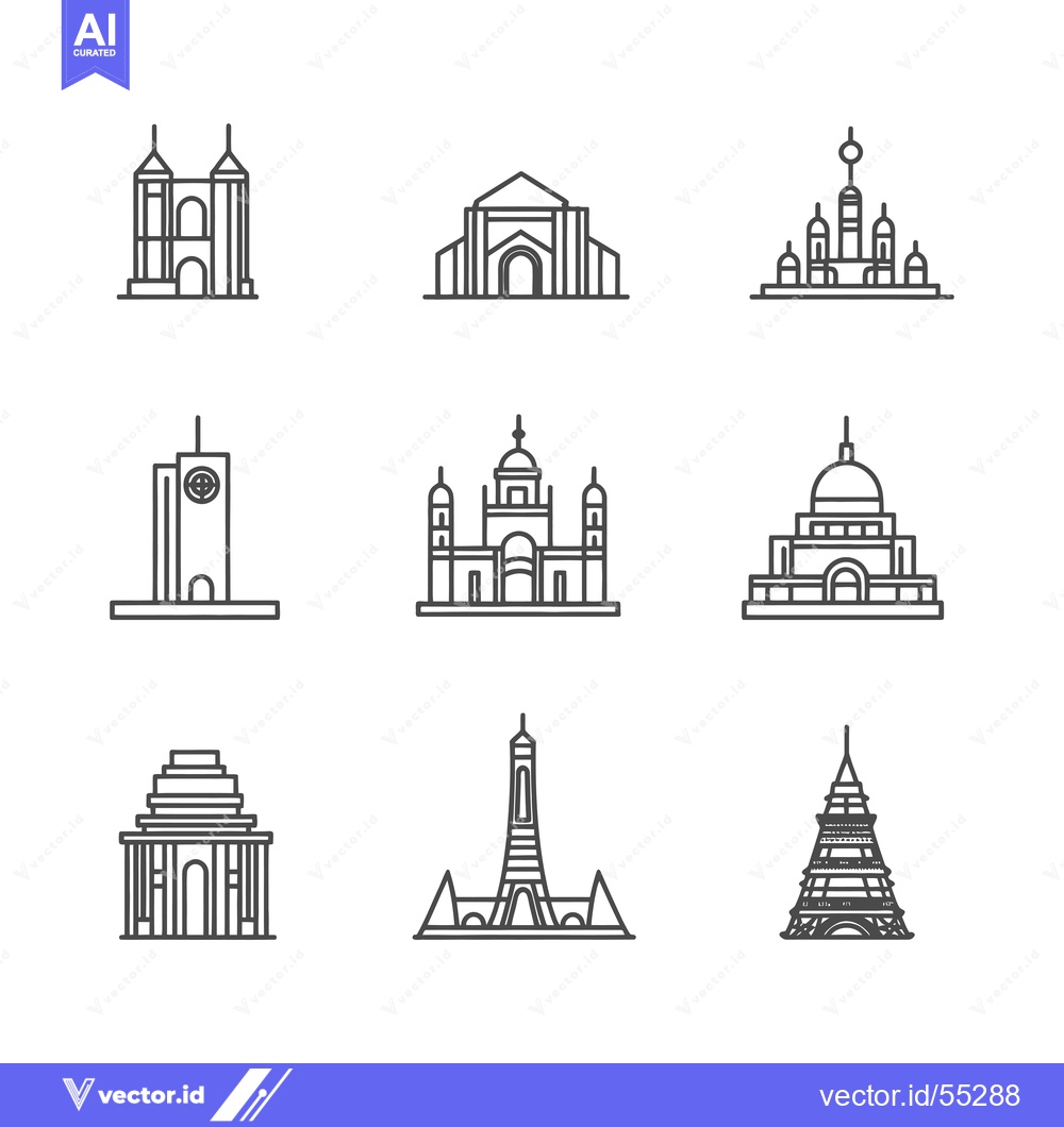 Premium Vector of Line Art Illustrations of Famous Architectural Landmarks