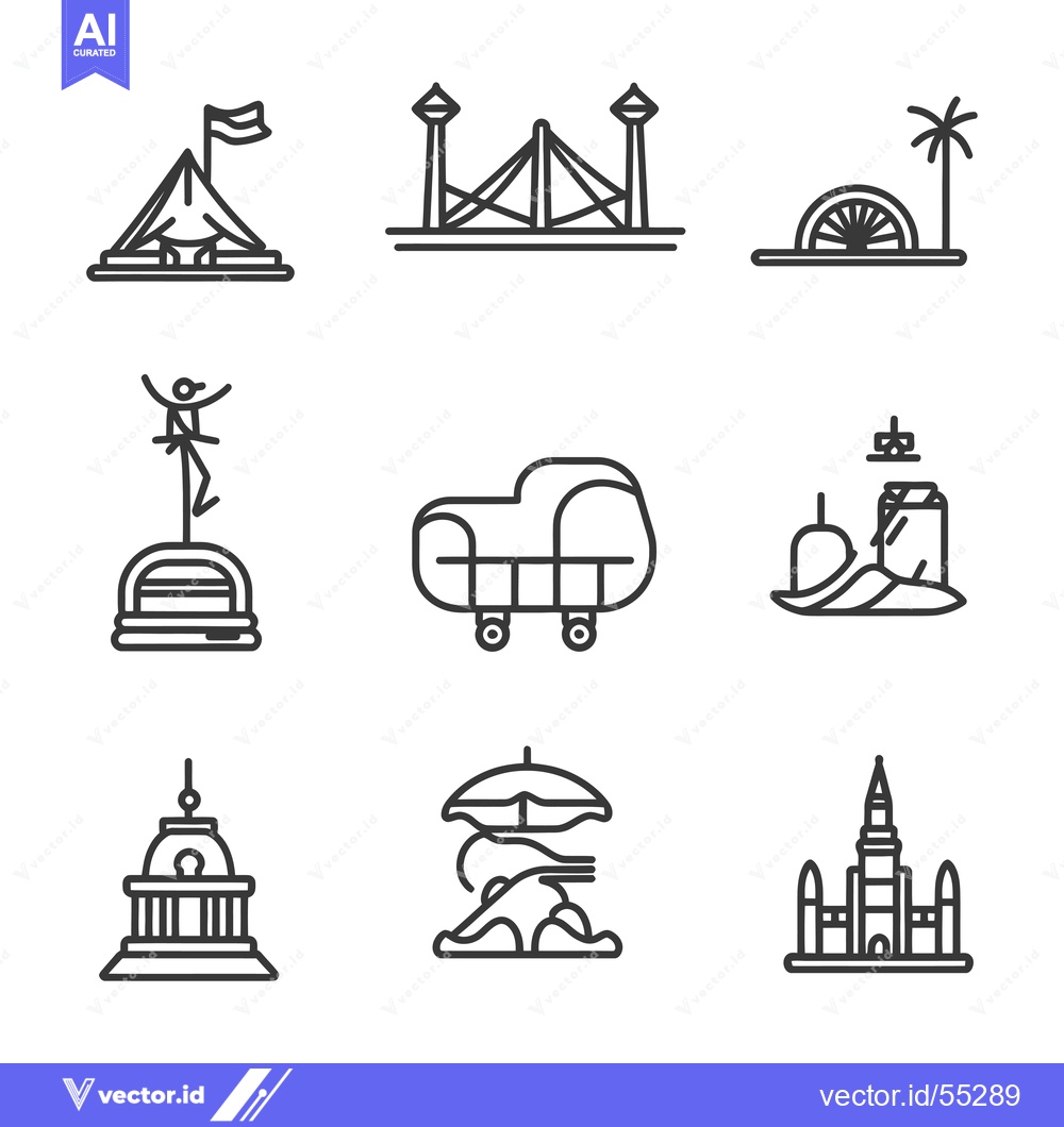 Premium Vector of Line Art Illustrations of Famous Landmarks and Buildings