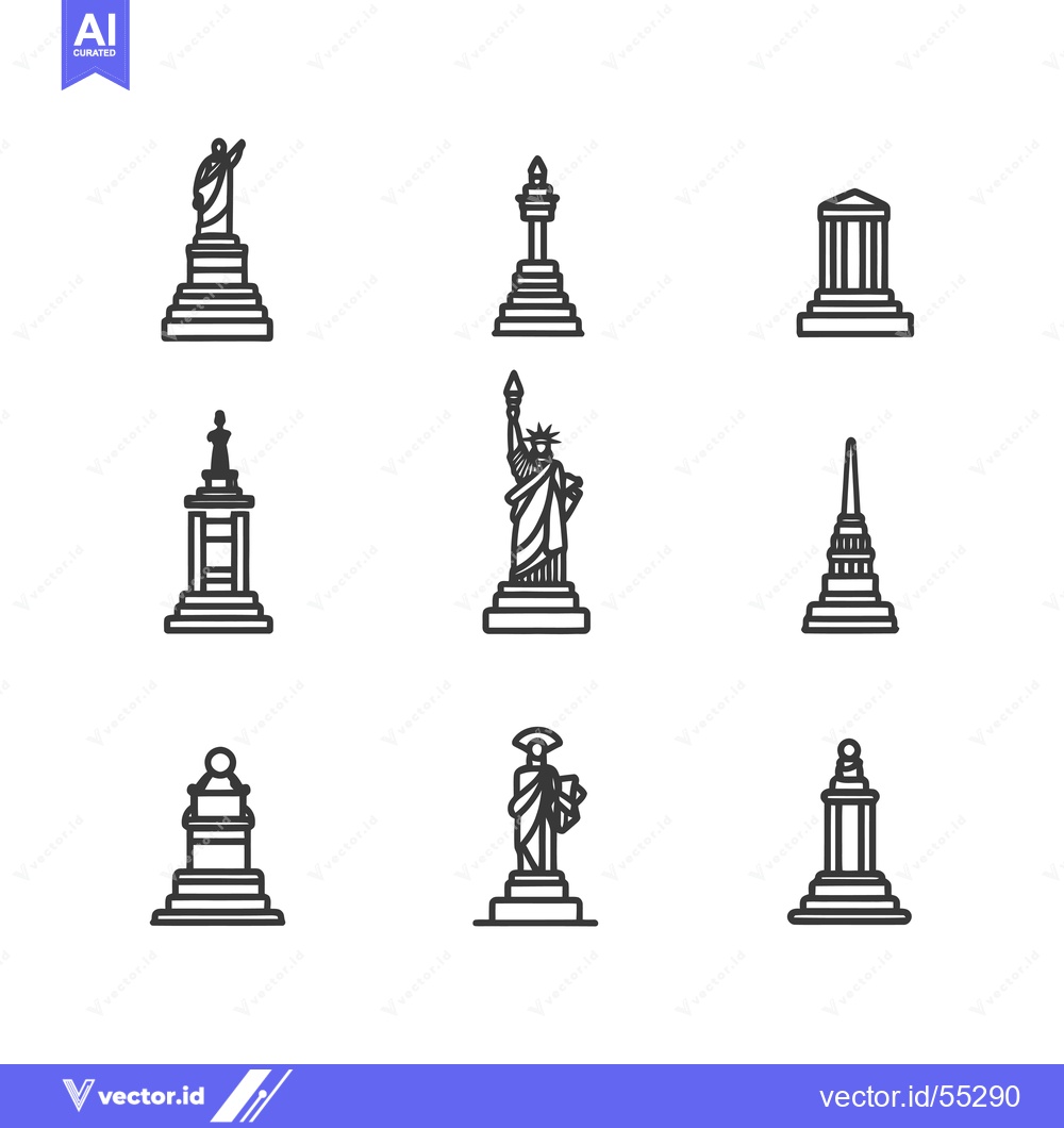 Premium Vector of Line Art Illustrations of Famous Statues and Monuments