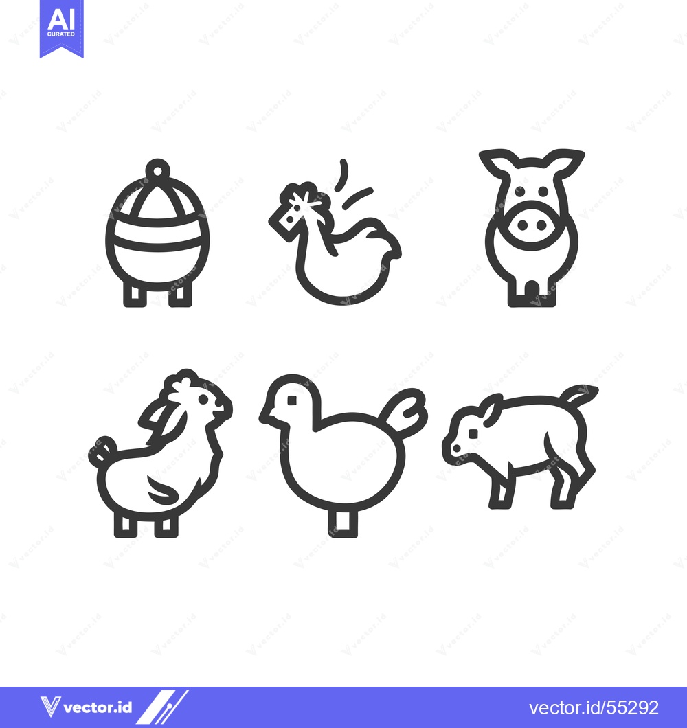 Premium Vector dari Line Art Illustrations of Farm Animals and a Bird