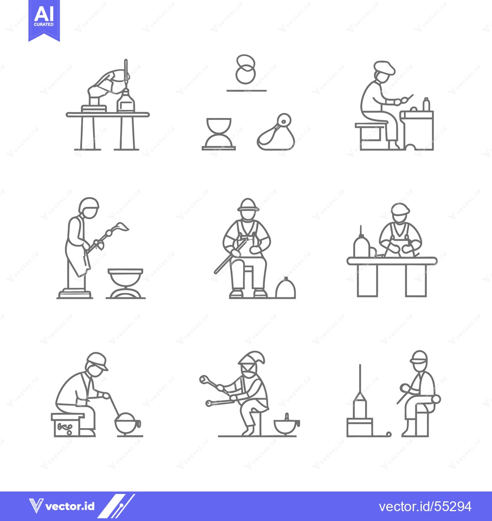 Premium Vector dari Line Art Illustrations of Glassblowing Techniques