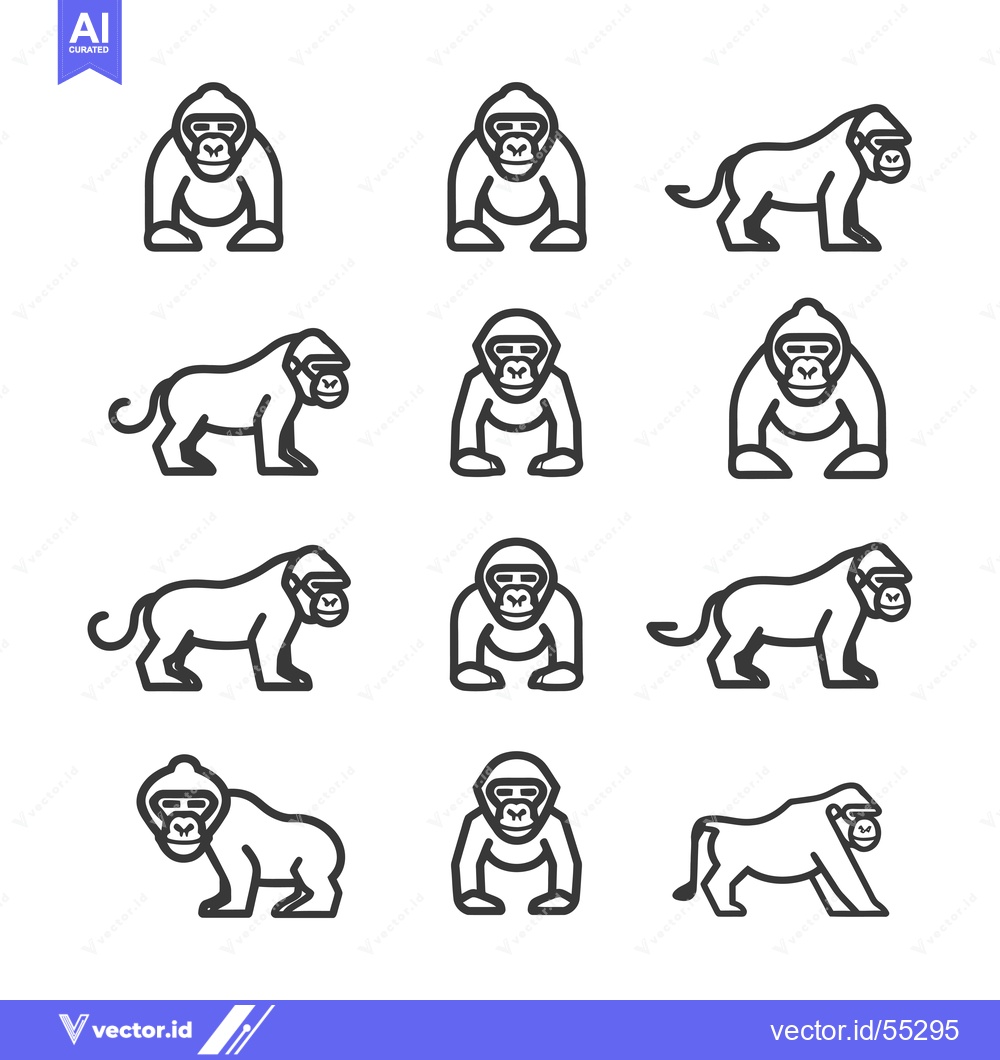 Premium Vector dari Line Art Illustrations of Gorillas in Various Poses