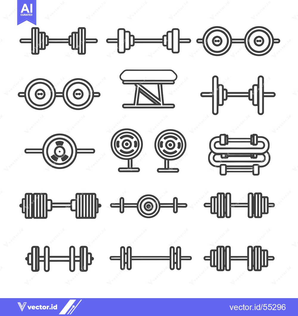 Premium Vector dari Line art illustrations of gym equipment, including barbells and a weig