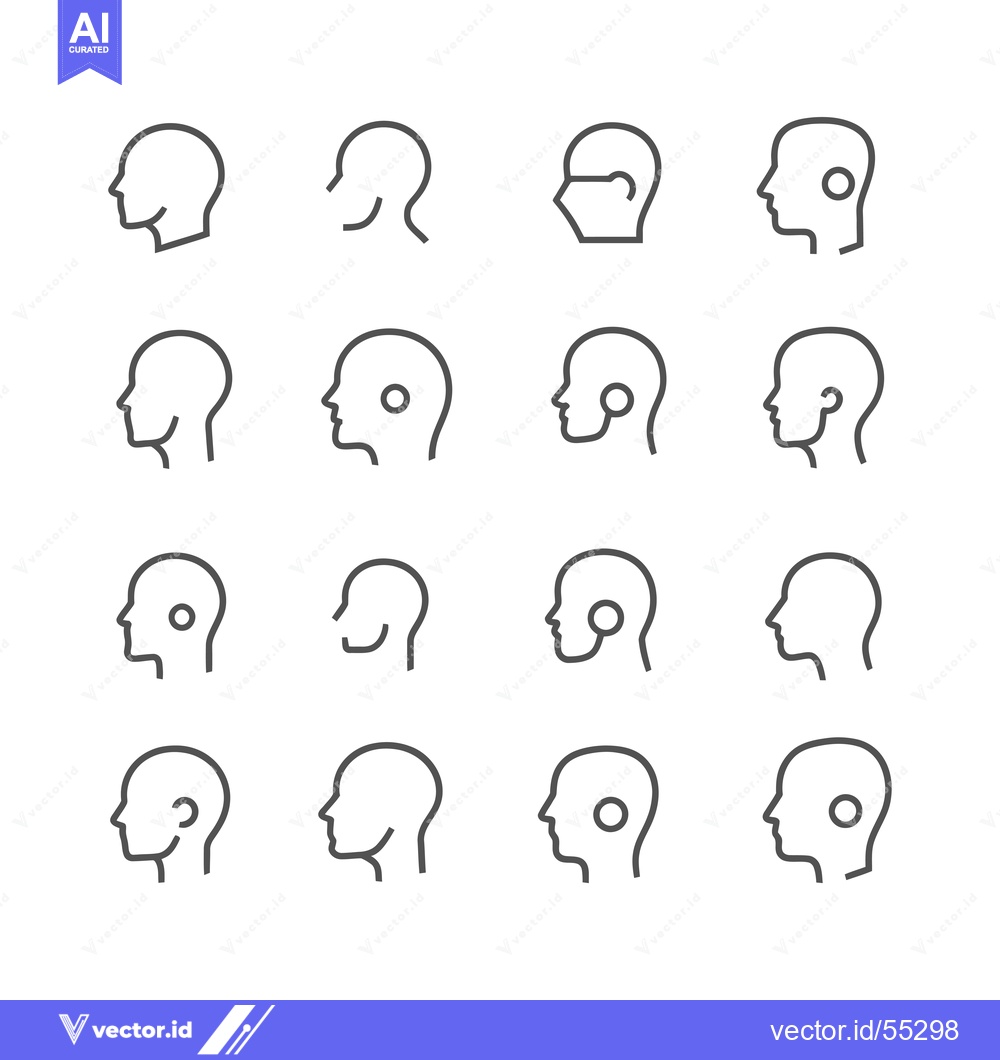 Premium Vector of Line art illustrations of human heads in profile, some with a circle m