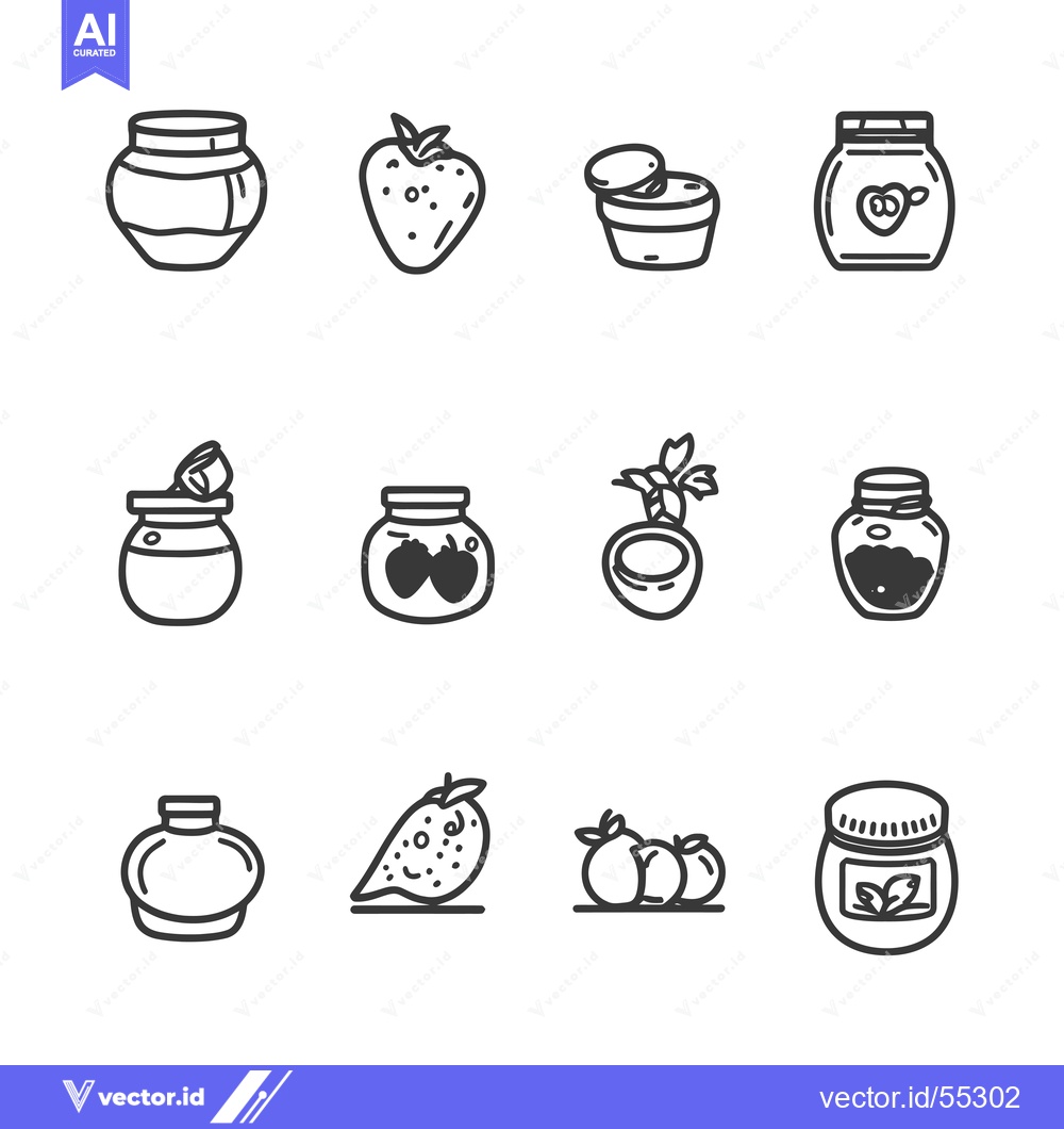 Premium Vector dari Line Art Illustrations of Jars and Fruits