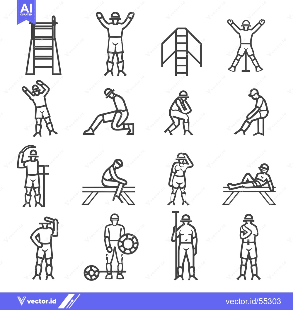 Premium Vector dari Line Art Illustrations of Lifeguard Actions and Equipment