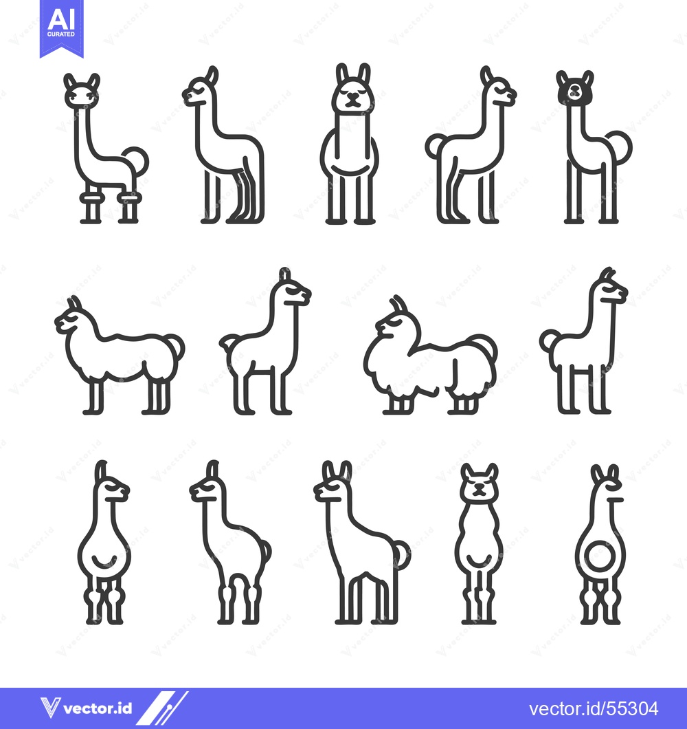Premium Vector dari Line Art Illustrations of Llamas in Various Poses