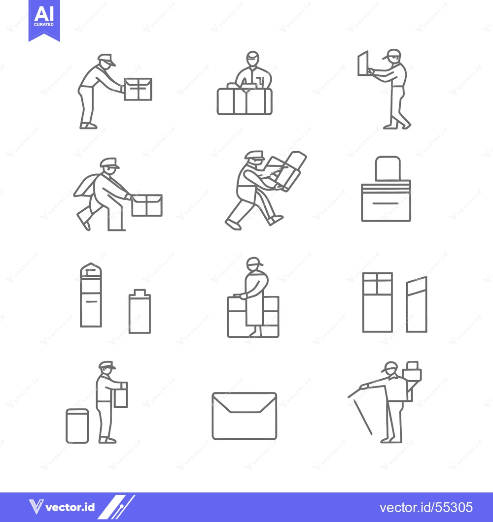 Premium Vector dari Line Art Illustrations of Mail Delivery and Mailboxes