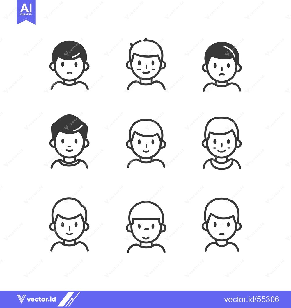 Premium Vector of Line Art Illustrations of Male Characters with Various Expressions