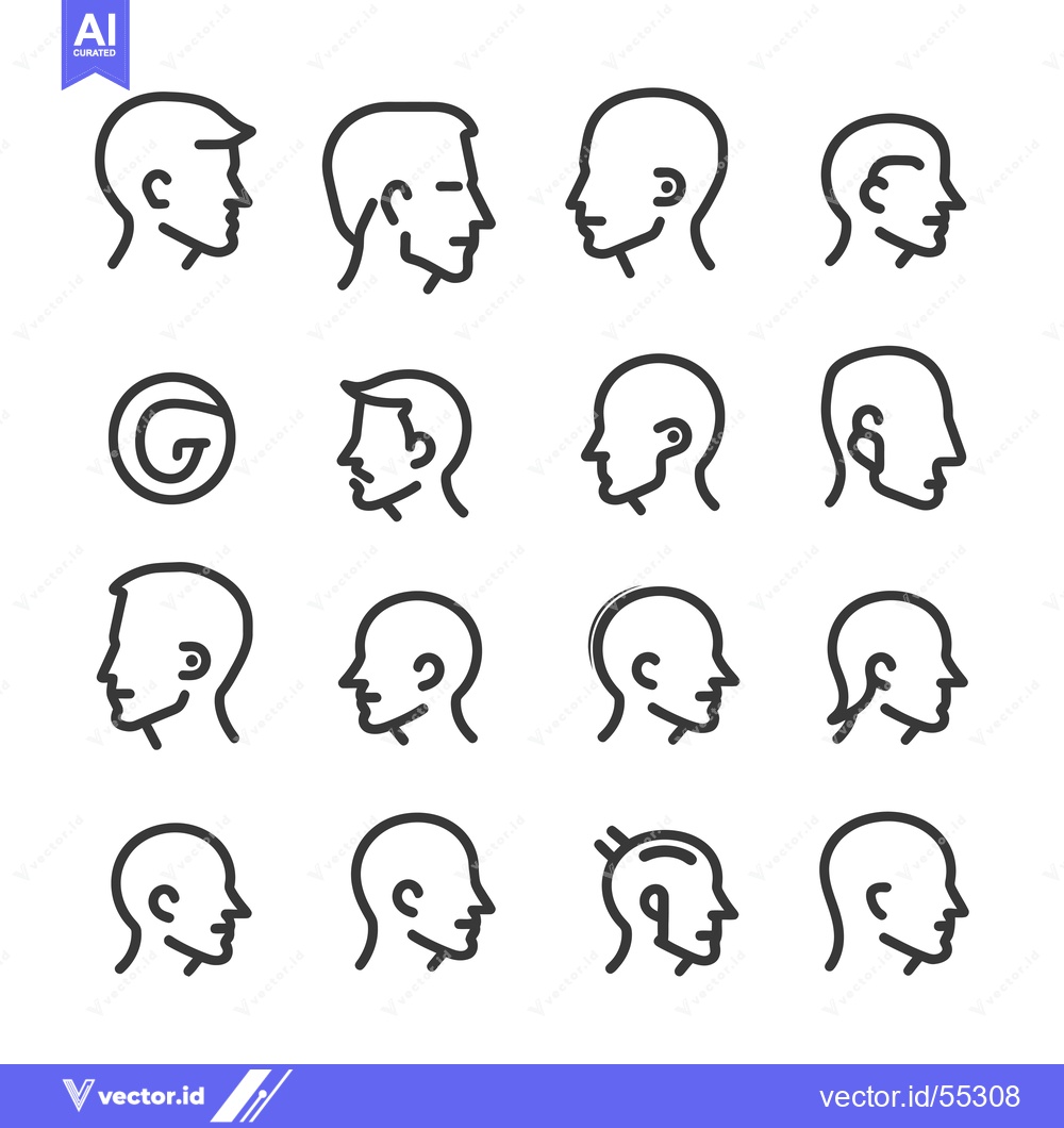 Premium Vector dari Line Art Illustrations of Male Heads in Profile