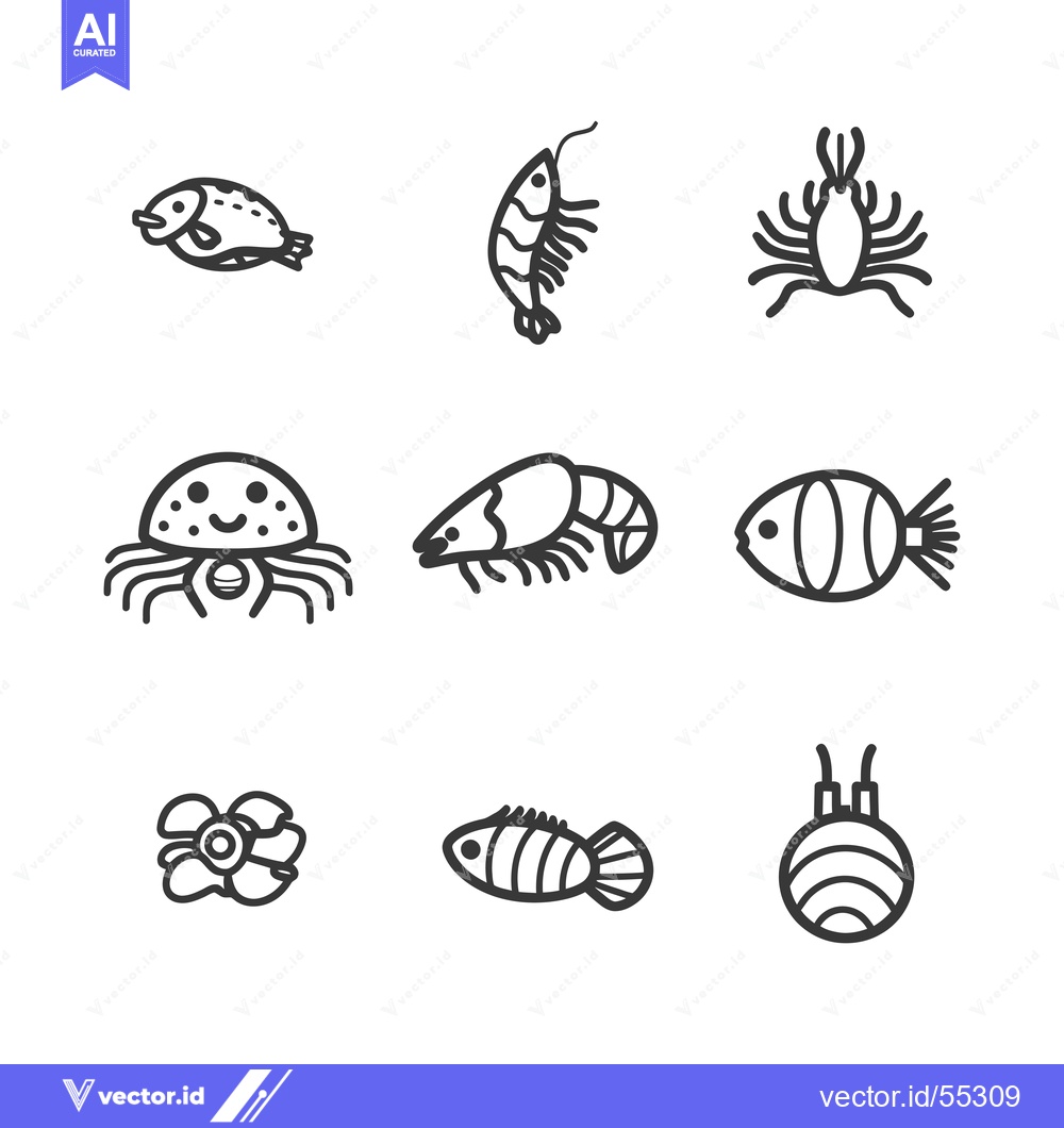 Premium Vector dari Line Art Illustrations of Marine Life and Flora