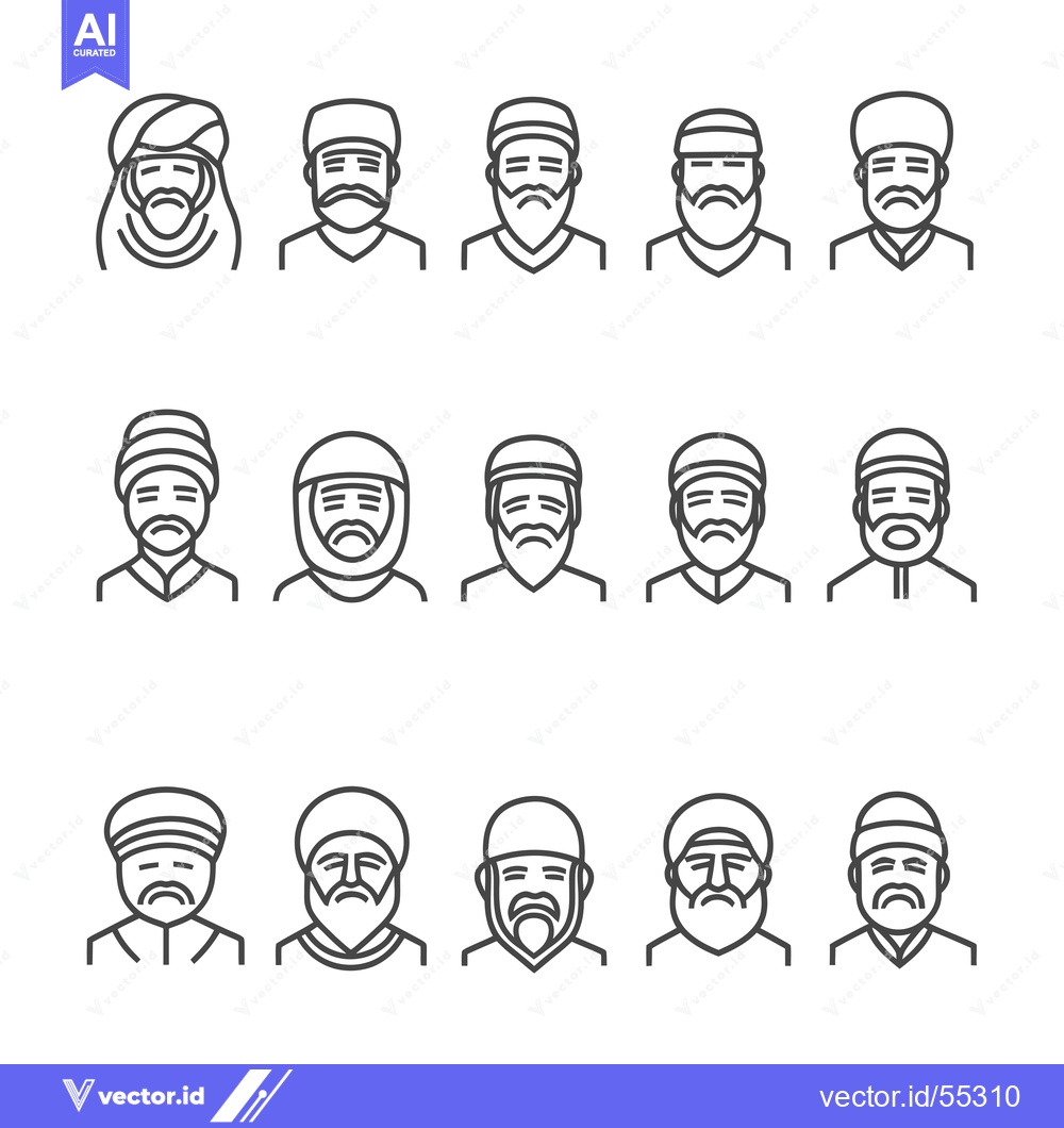 Premium Vector dari Line Art Illustrations of Men in Traditional Headwear