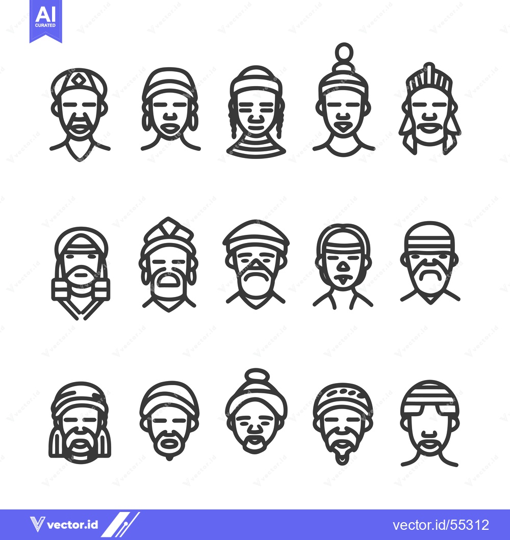 Premium Vector of Line Art Illustrations of Men Wearing Headwear