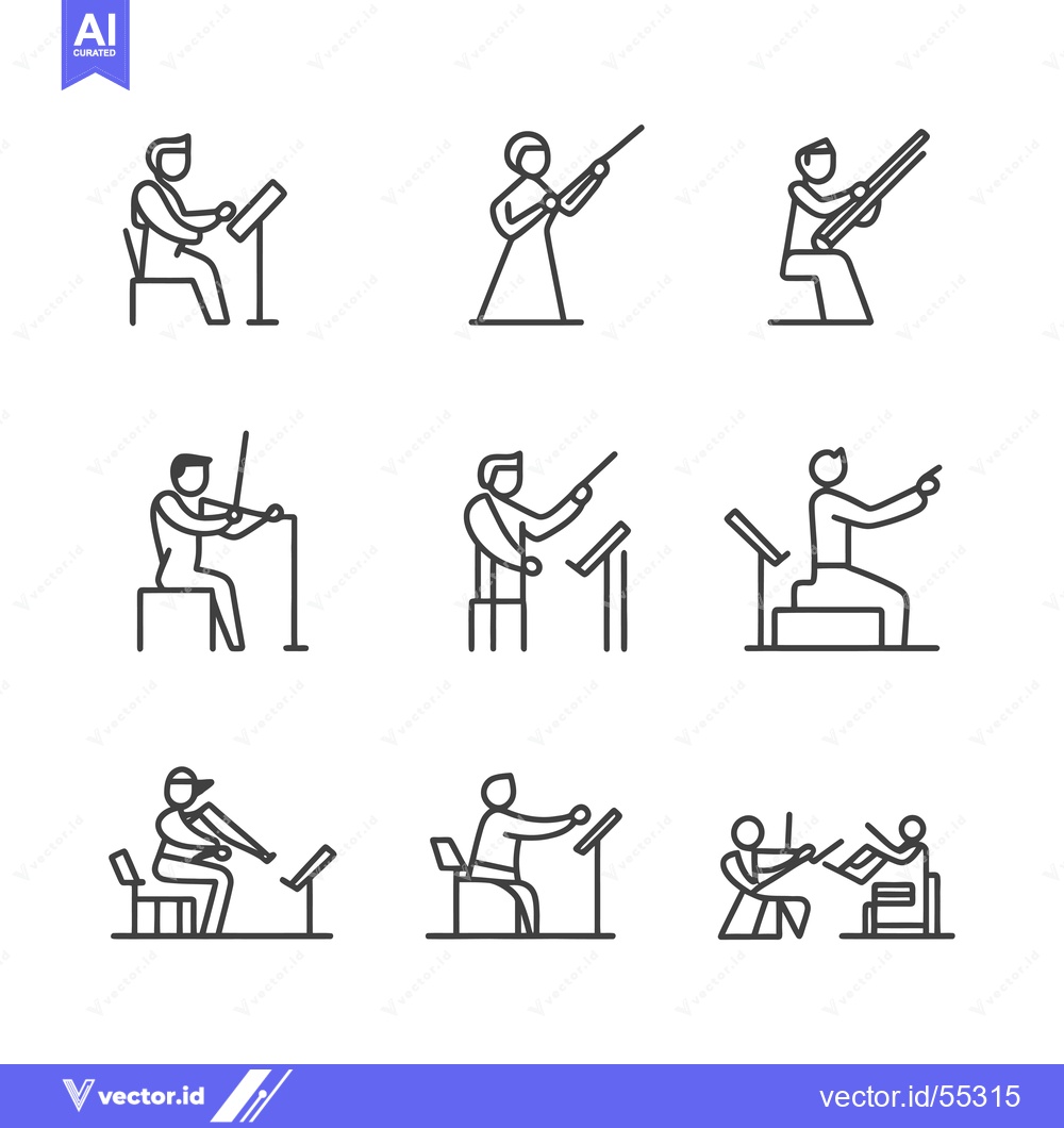 Premium Vector of Line Art Illustrations of Musicians Playing Instruments and Conducting