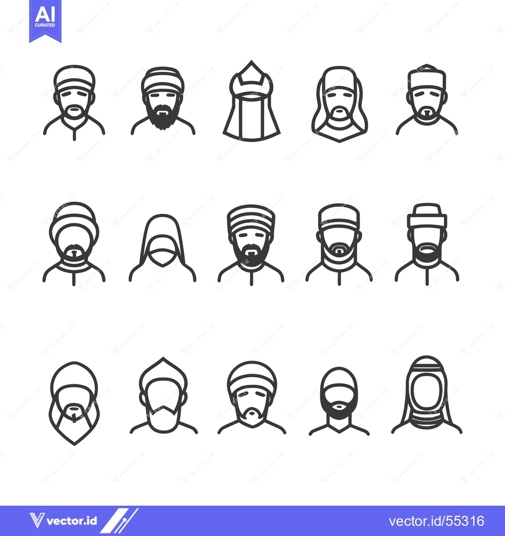 Premium Vector of Line Art Illustrations of Muslim Men and Women Wearing Traditional Hea