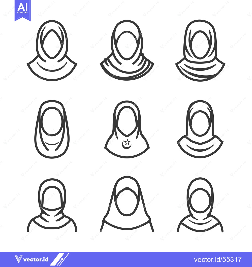 Premium Vector of Line Art Illustrations of Muslim Women Wearing Hijabs
