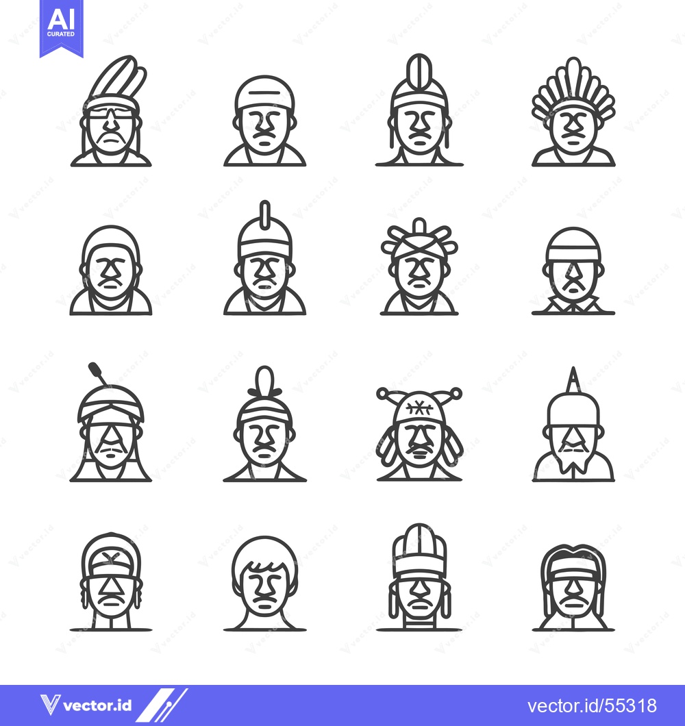 Premium Vector dari Line Art Illustrations of Native American Head Portraits with Various