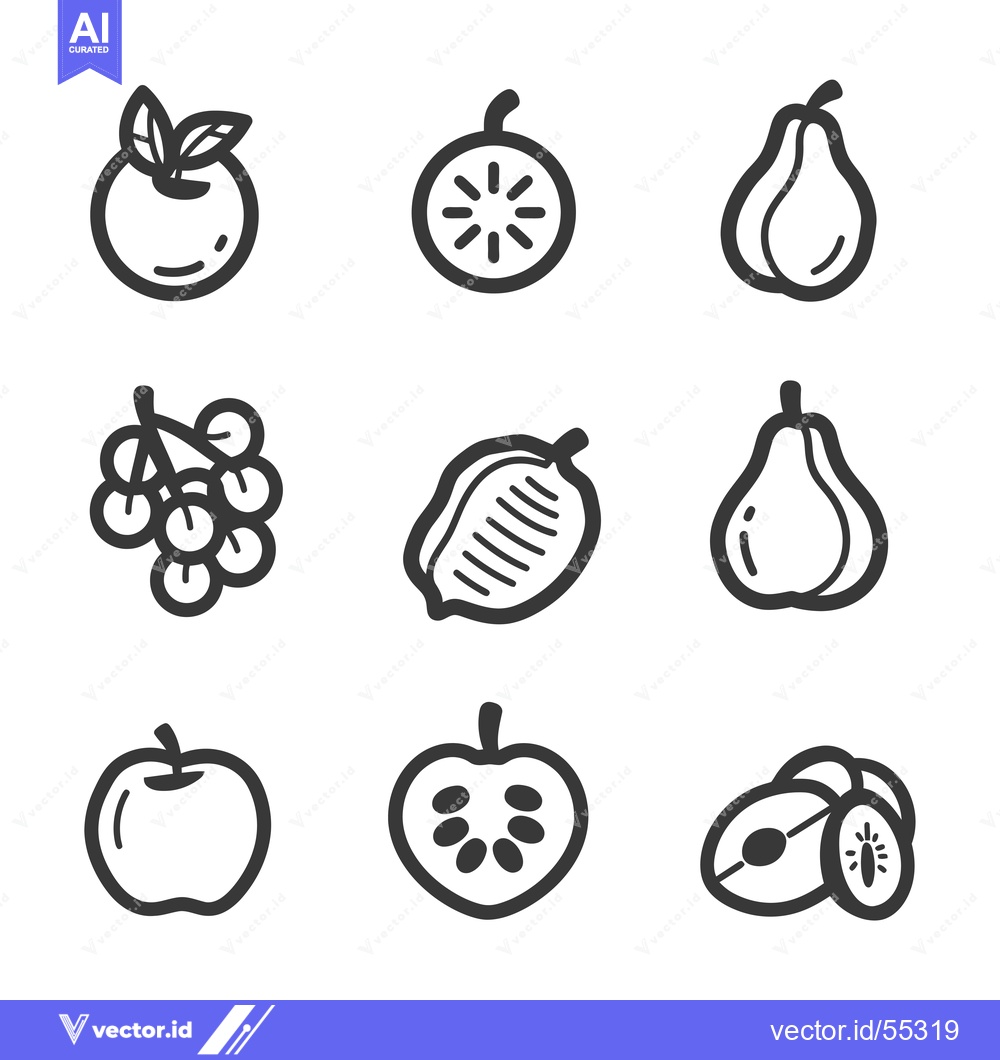 Premium Vector of Line Art Illustrations of Nine Different Fruits