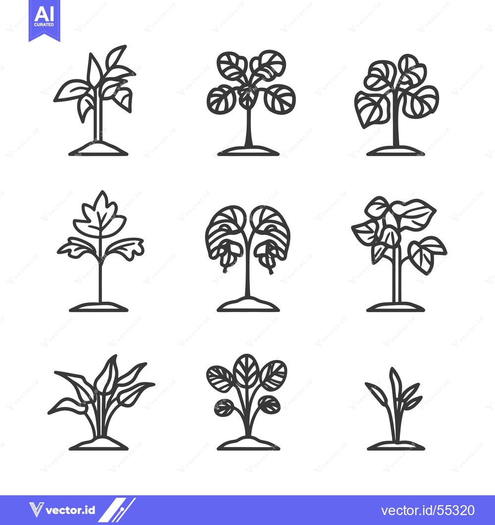 Premium Vector dari Line Art Illustrations of Nine Different Plants