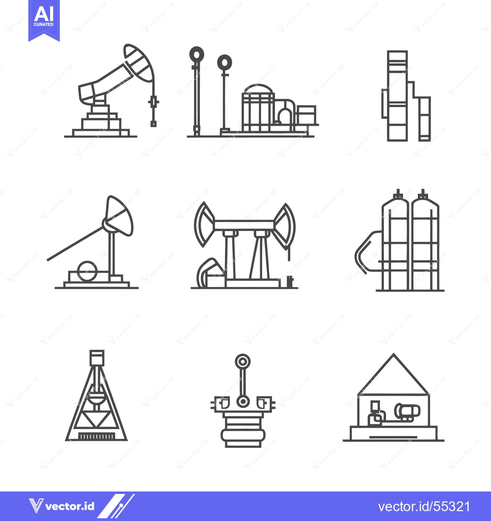 Premium Vector of Line Art Illustrations of Oil and Gas Industry Equipment
