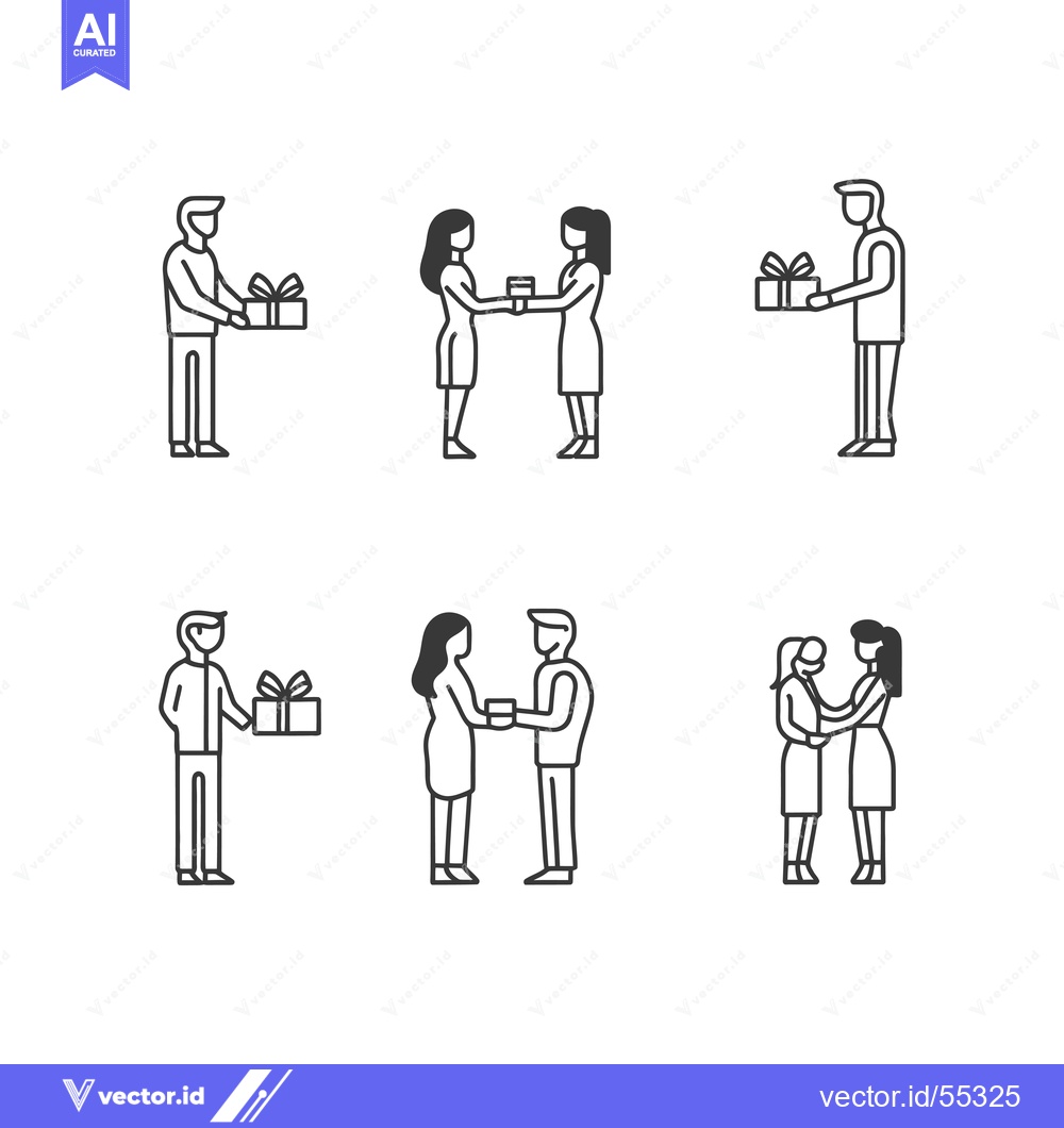 Premium Vector dari Line Art Illustrations of People Exchanging Gifts