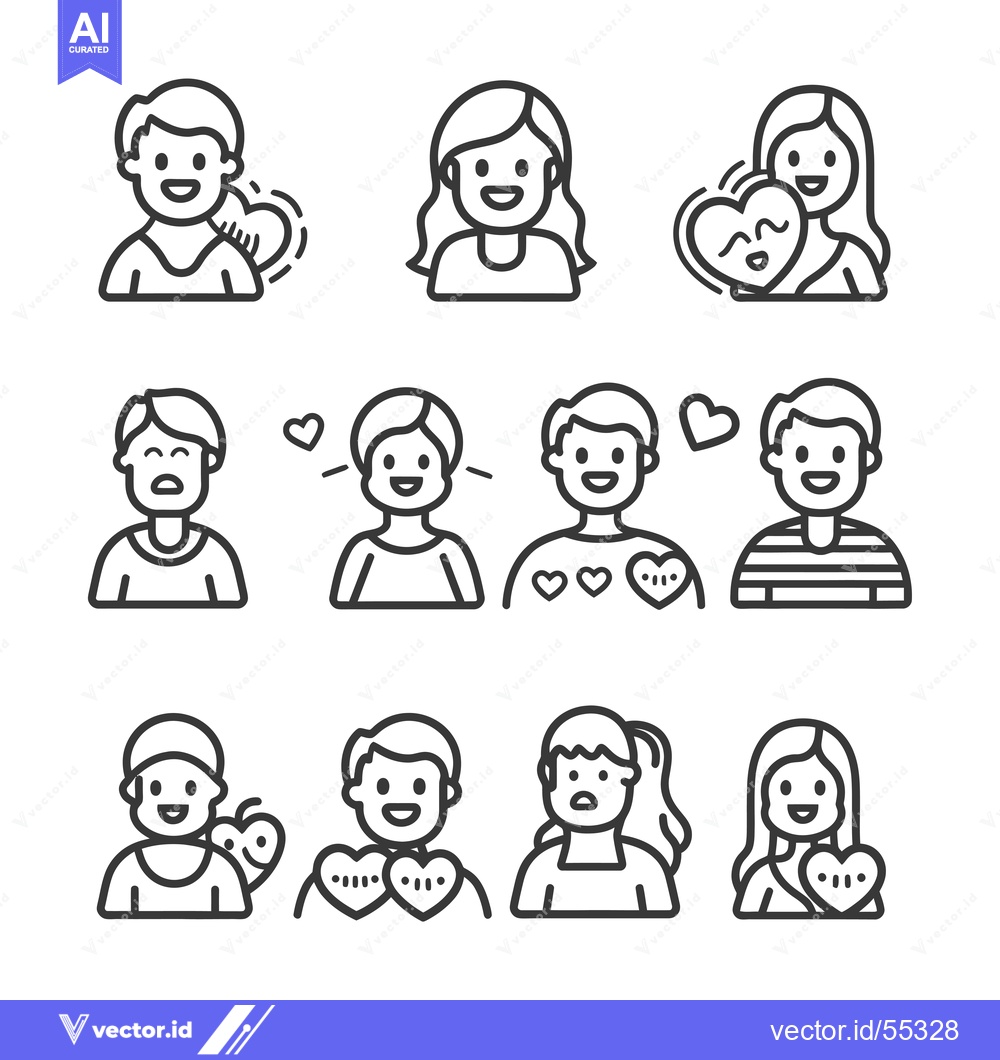 Premium Vector dari Line Art Illustrations of People Expressing Love and Affection