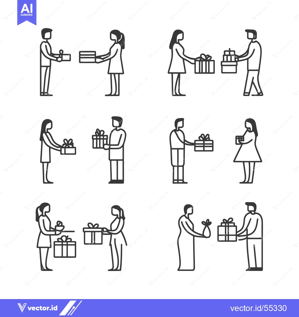 Premium Vector dari Line Art Illustrations of People Giving Gifts