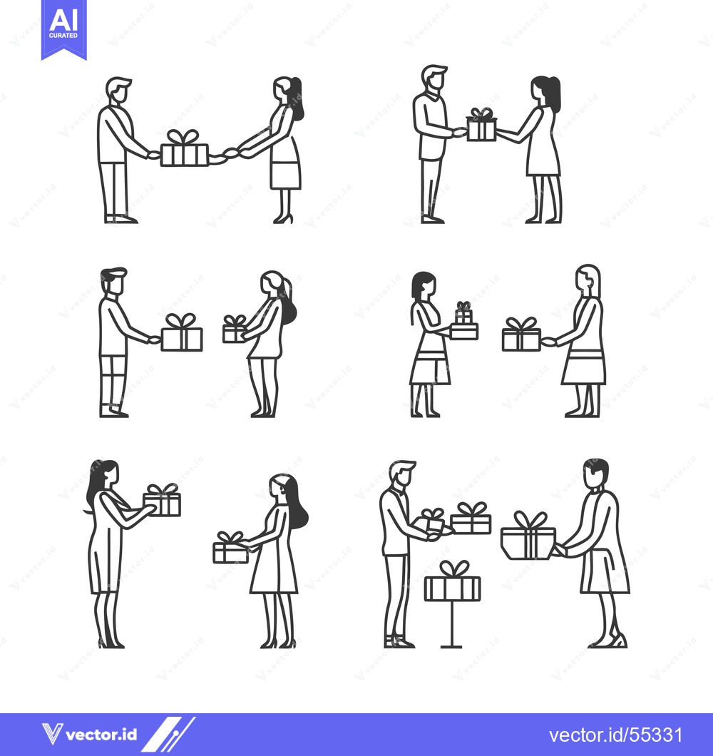 Premium Vector dari Line Art Illustrations of People Giving Gifts
