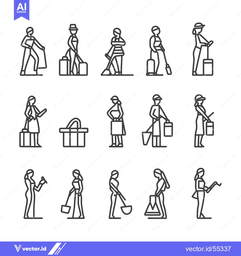 Premium Vector of Line Art Illustrations of People Performing Various Cleaning Tasks