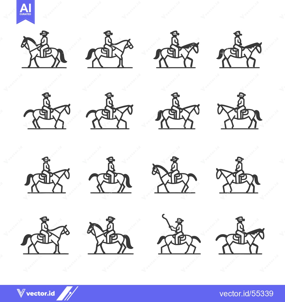 Premium Vector of Line Art Illustrations of People Riding Horses in Various Positions