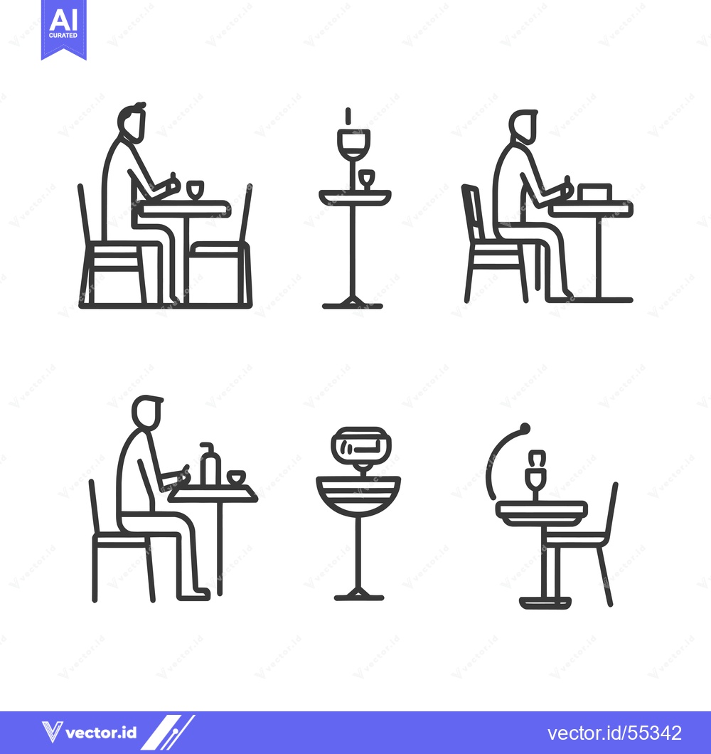 Premium Vector dari Line Art Illustrations of People Sitting at Tables with Different Tabl
