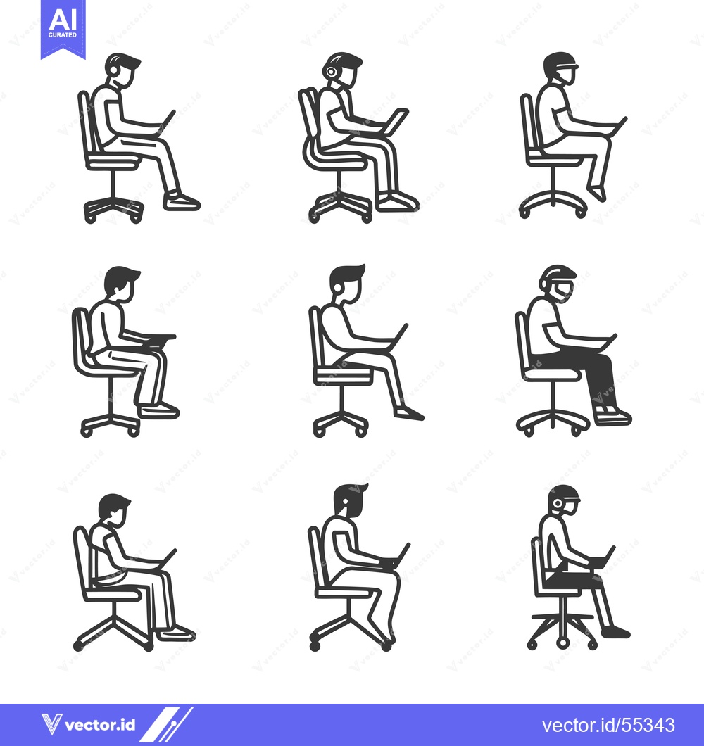 Premium Vector dari Line Art Illustrations of People Sitting in Office Chairs with Laptops