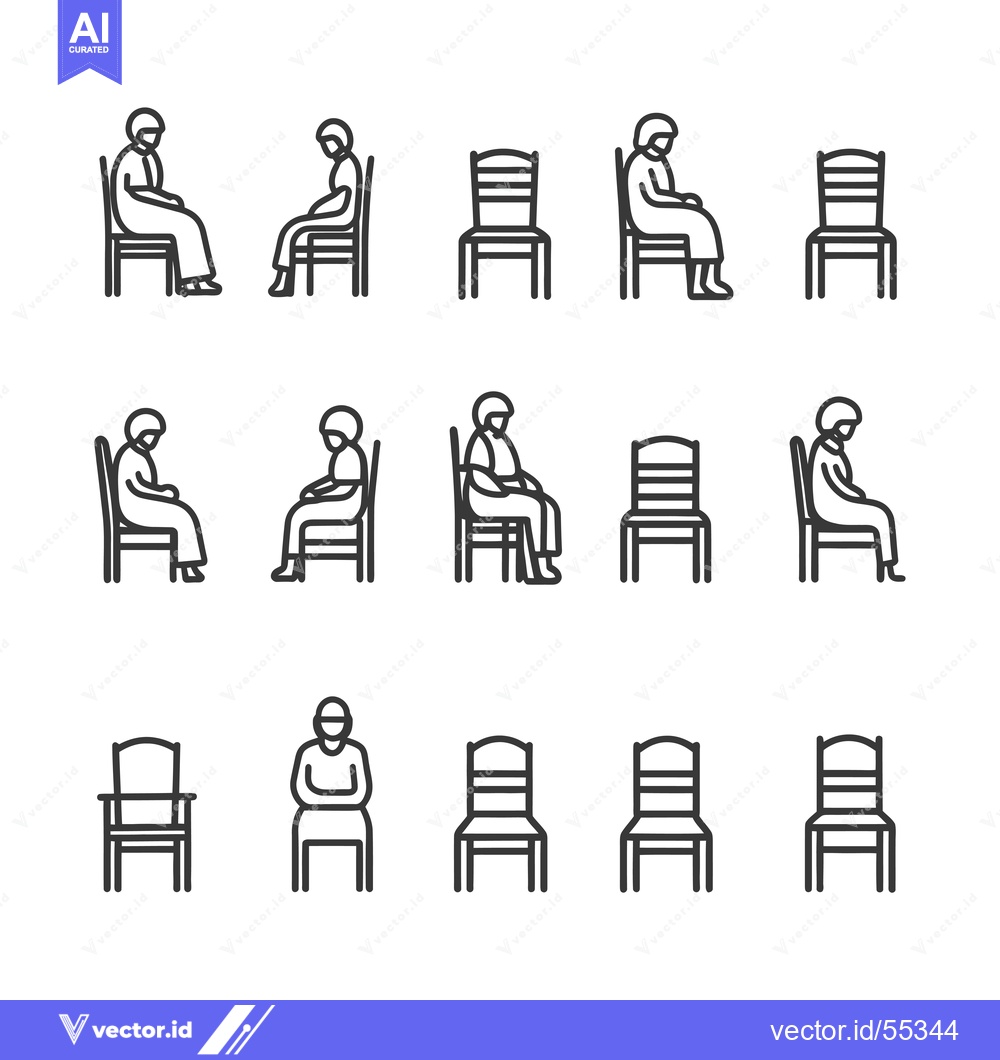 Premium Vector dari Line art illustrations of people sitting in various positions on chair