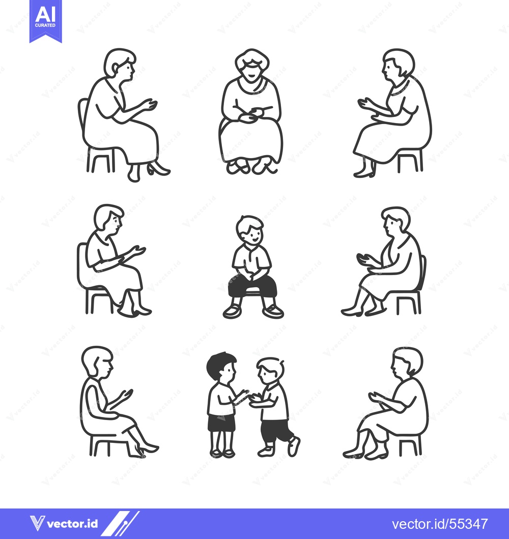 Premium Vector dari Line Art Illustrations of People Sitting on Chairs and a Couple of Chi