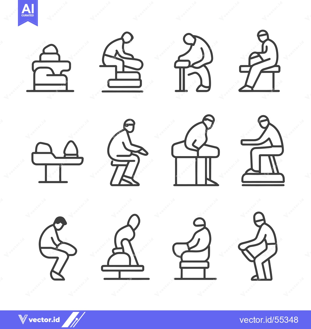 Premium Vector dari Line Art Illustrations of People Sitting on Different Seats and Stools