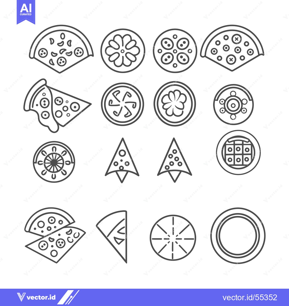Premium Vector of Line Art Illustrations of Pizza Slices and Full Pizzas