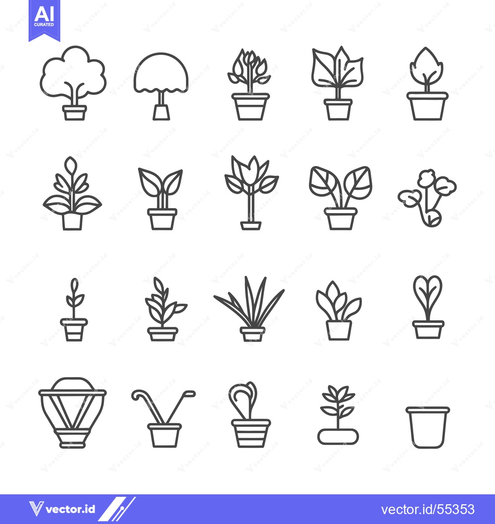 Premium Vector dari Line Art Illustrations of Potted Plants