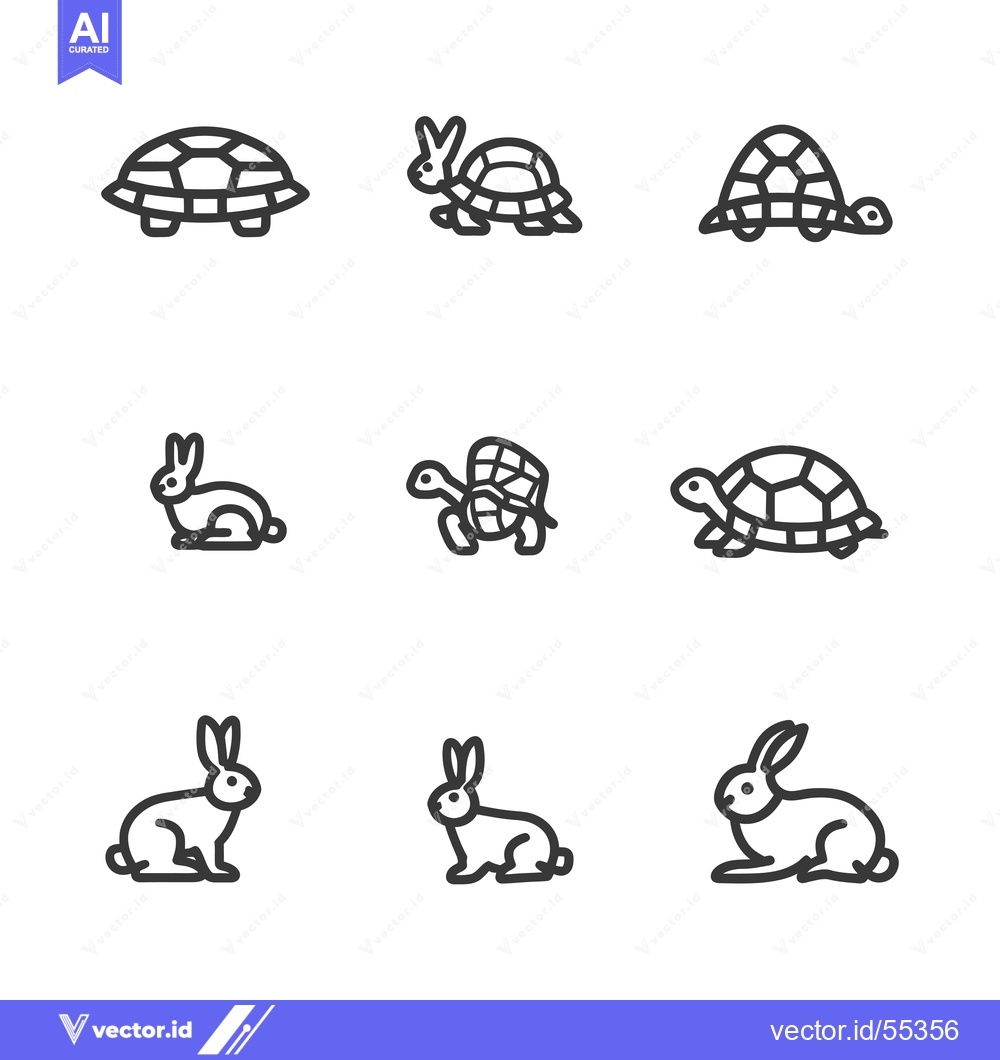 Premium Vector dari Line Art Illustrations of Turtles and Rabbits