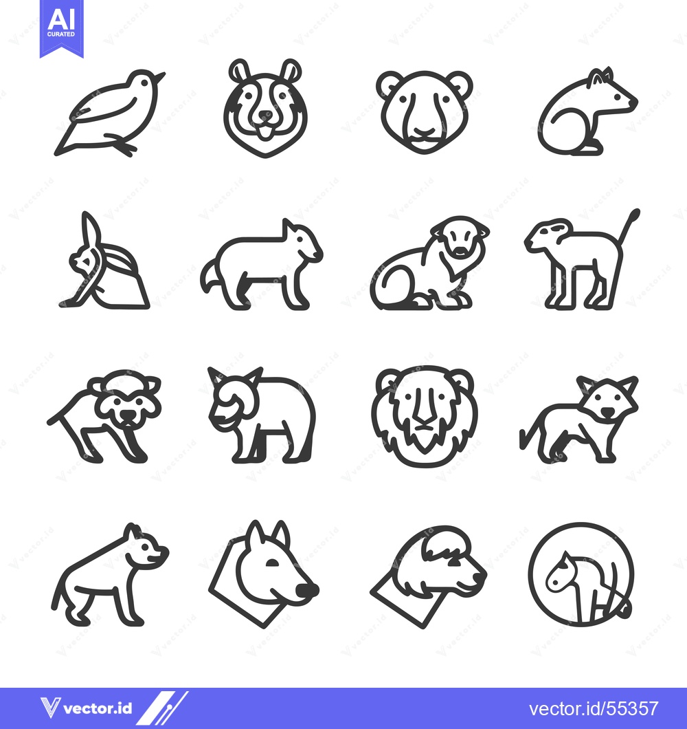 Premium Vector of Line Art Illustrations of Various Animals