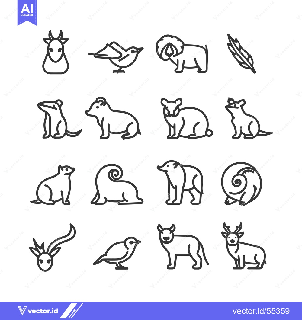 Premium Vector dari Line Art Illustrations of Various Animals and a Feather