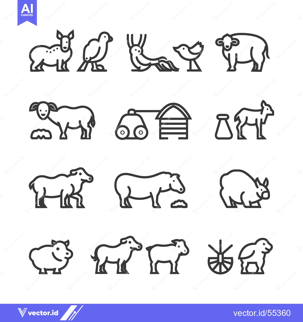 Premium Vector dari Line Art Illustrations of Various Animals and Farm Objects