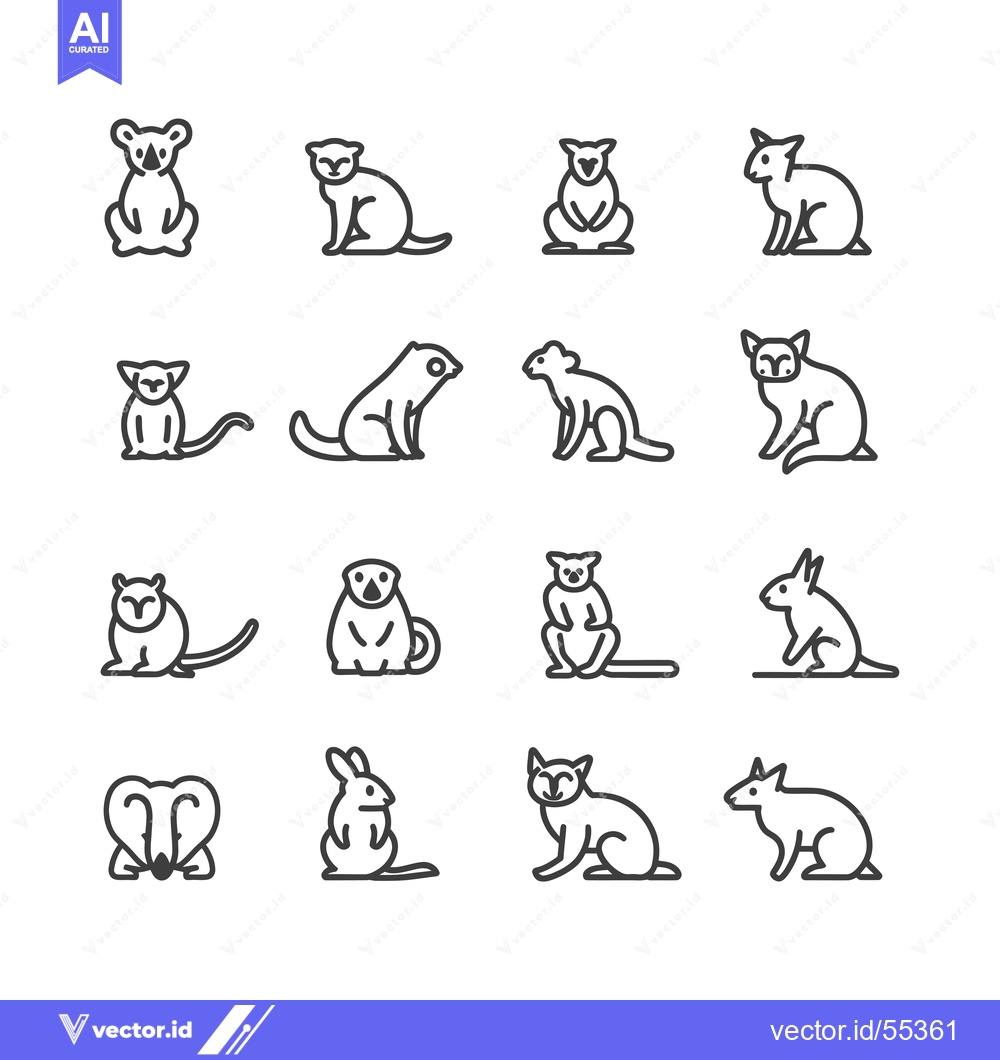 Premium Vector dari Line Art Illustrations of Various Animals Sitting