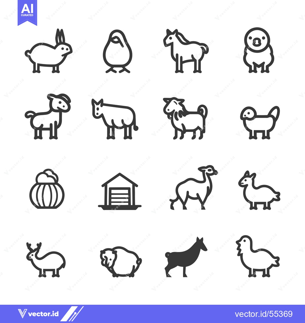 Premium Vector dari Line Art Illustrations of Various Farm Animals and a Barn