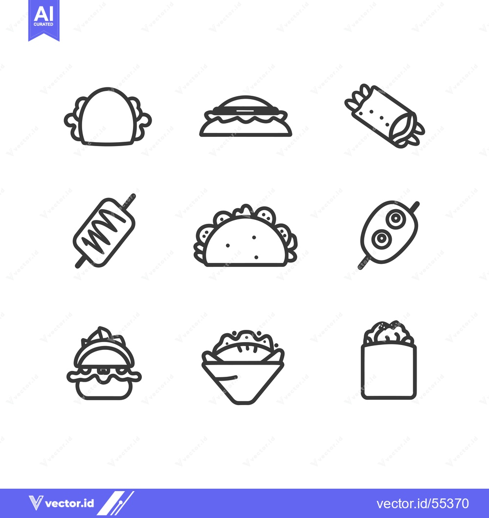 Premium Vector dari Line Art Illustrations of Various Food Items
