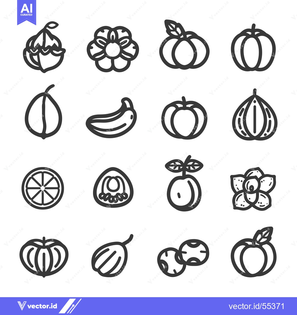 Premium Vector dari Line Art Illustrations of Various Fruits and Flowers