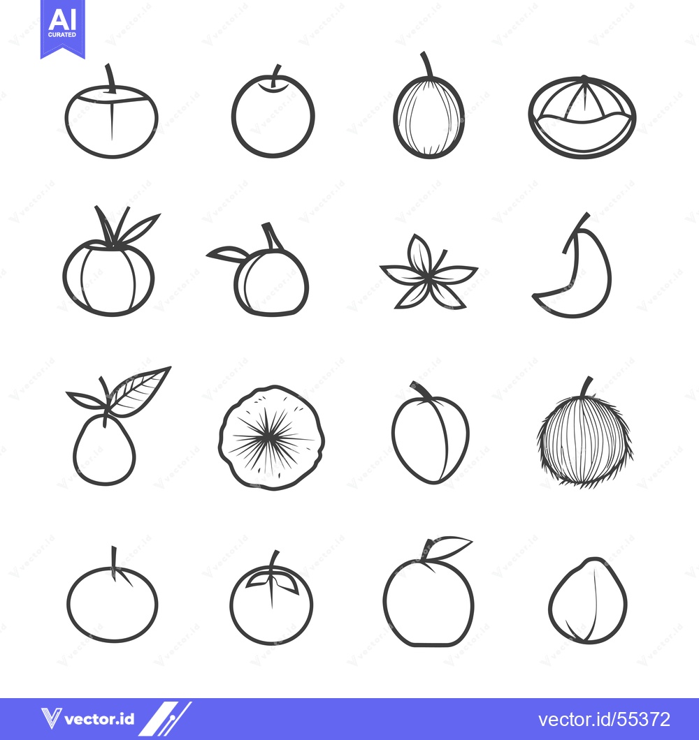 Premium Vector of Line Art Illustrations of Various Fruits and Vegetables