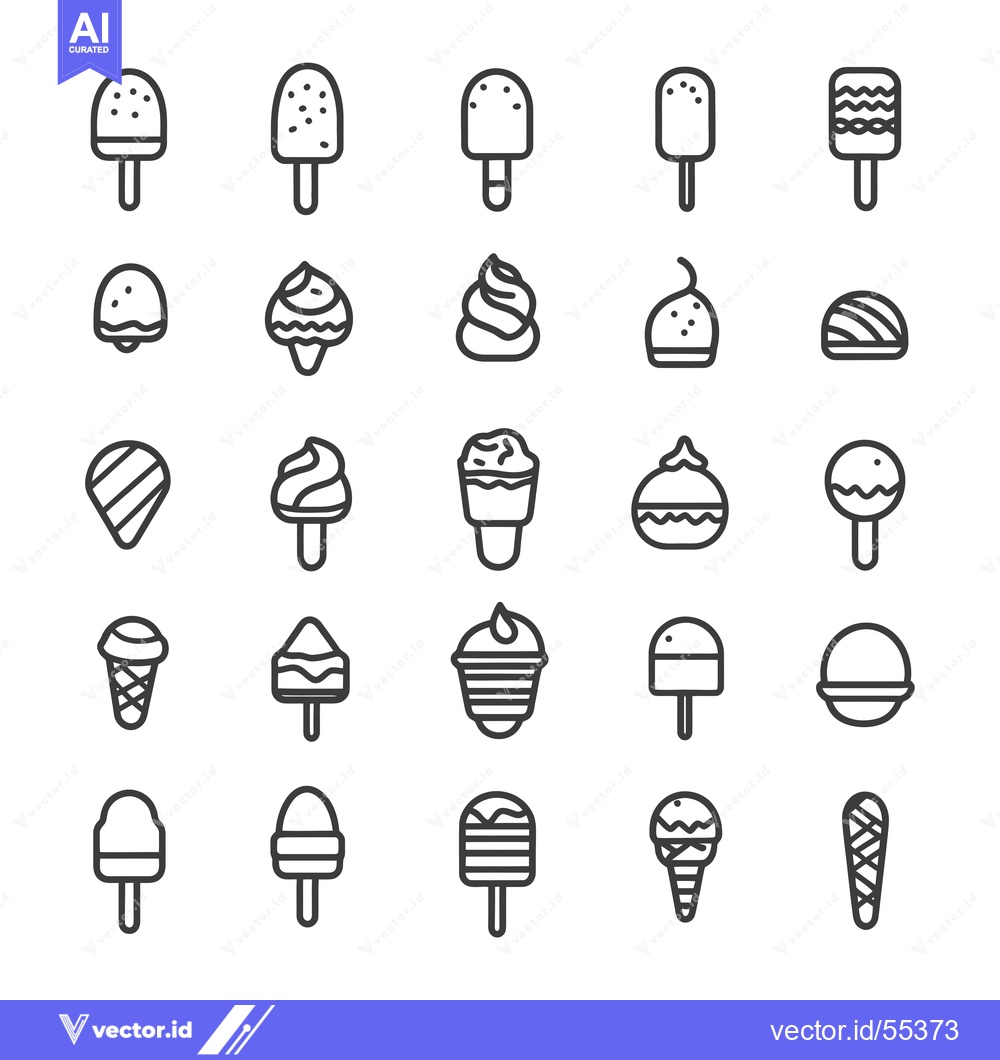 Premium Vector dari Line Art Illustrations of Various Ice Cream and Frozen Dessert Treats