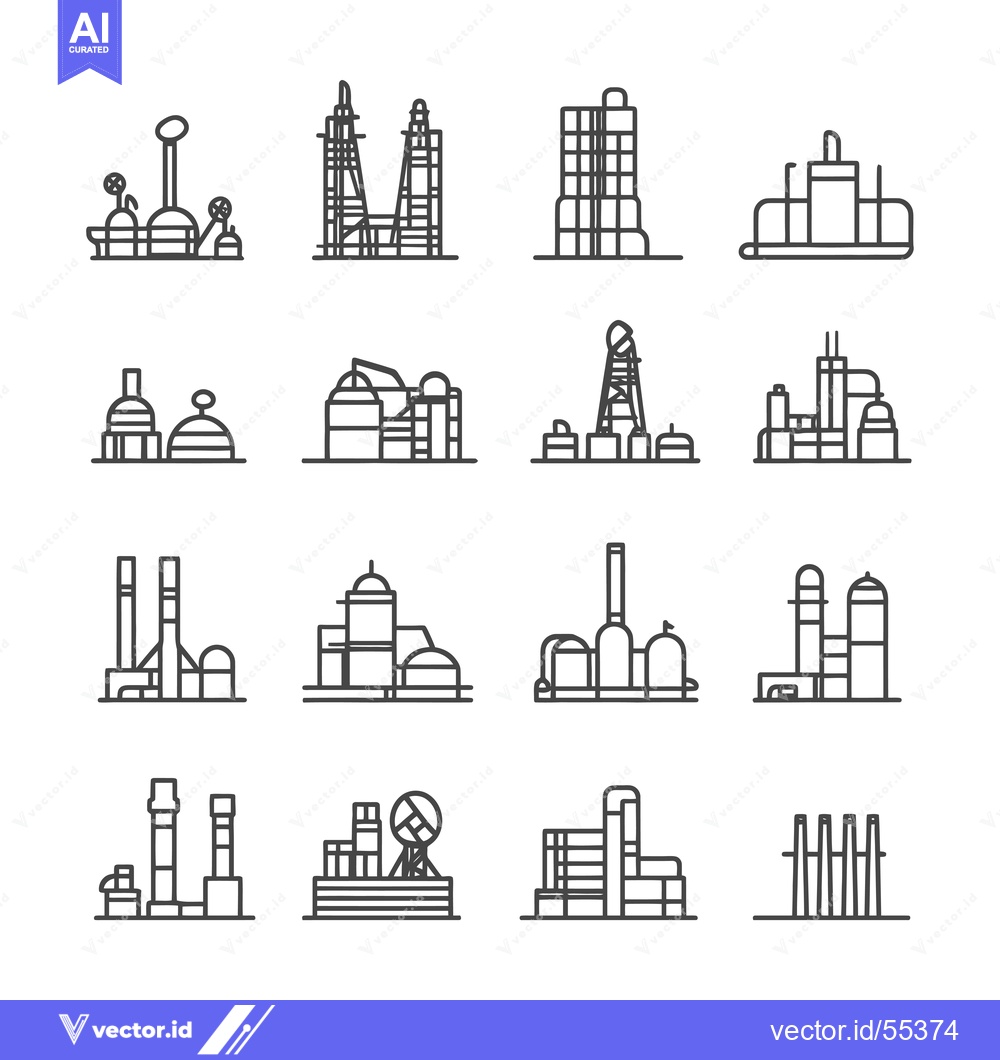 Premium Vector of Line Art Illustrations of Various Industrial Buildings